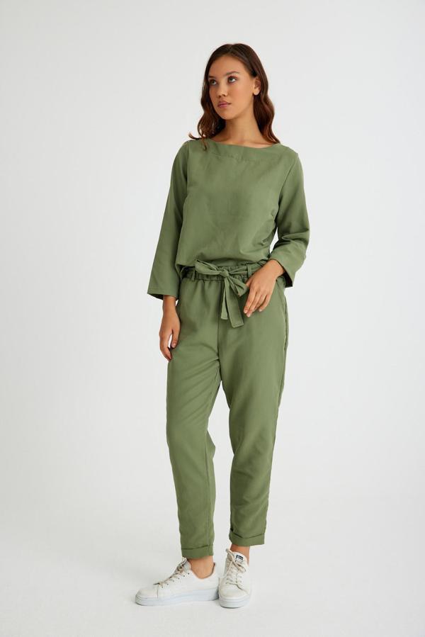 Keten Günlük Rahat Beli Kemerli Kadın İkili Takım Alt Üst - Image 1