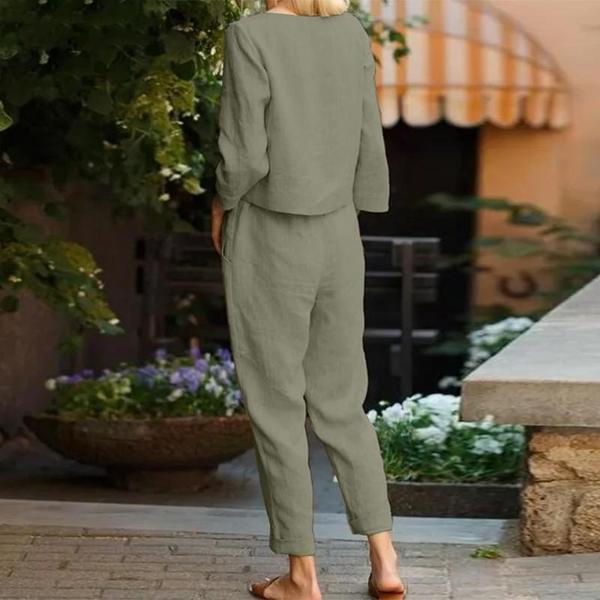 Keten Günlük Rahat Beli Kemerli Kadın İkili Takım Alt Üst - Image 1