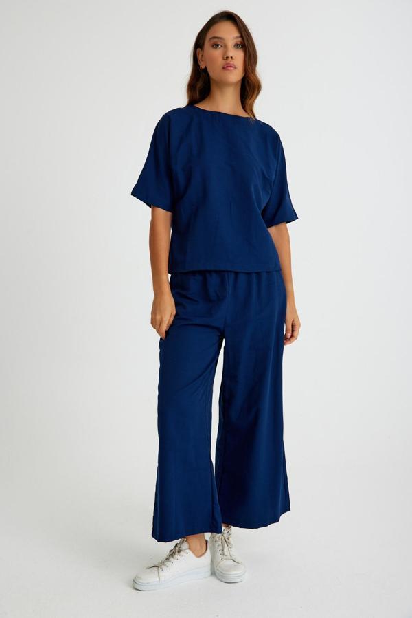 Keten Günlük Rahat Beli Lastikli Kadın İkili Takım Alt Üst - Image 1