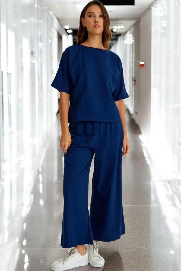 Yazlık Kısa Kollu Alt Üst Keten Takım - Image 1