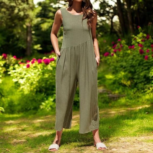 Salaş Kadın Tulum Keten Yazlık Günlük Sırt Dekolteli - Image 1