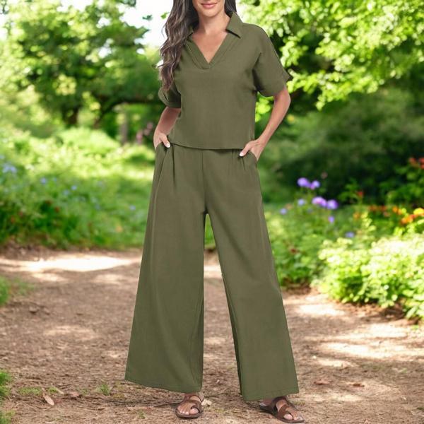 Yazlık Rahat V Yaka Keten Takım - Image 1