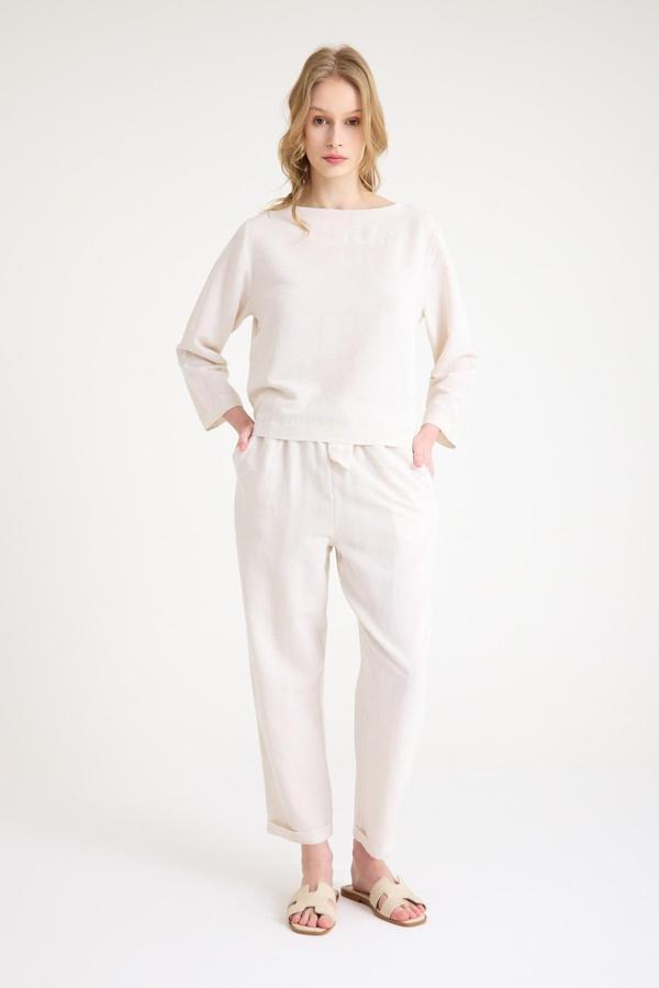 Keten Günlük Rahat Beli Kemerli Kadın İkili Takım Alt Üst - Image 1