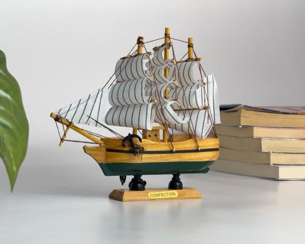 Bak Gel Al El Yapımı Ahşap Yelkenli Gemi Modeli 24 cm – Ev ve Ofis Dekoratif Masa Üstü Denizci Temalı Maket - Image 1