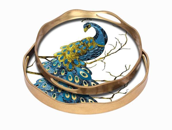 BELİZA 2’li Ahşap Kenarlı Eskitme Cam Tepsi Seti (34–39 cm) - Image 1