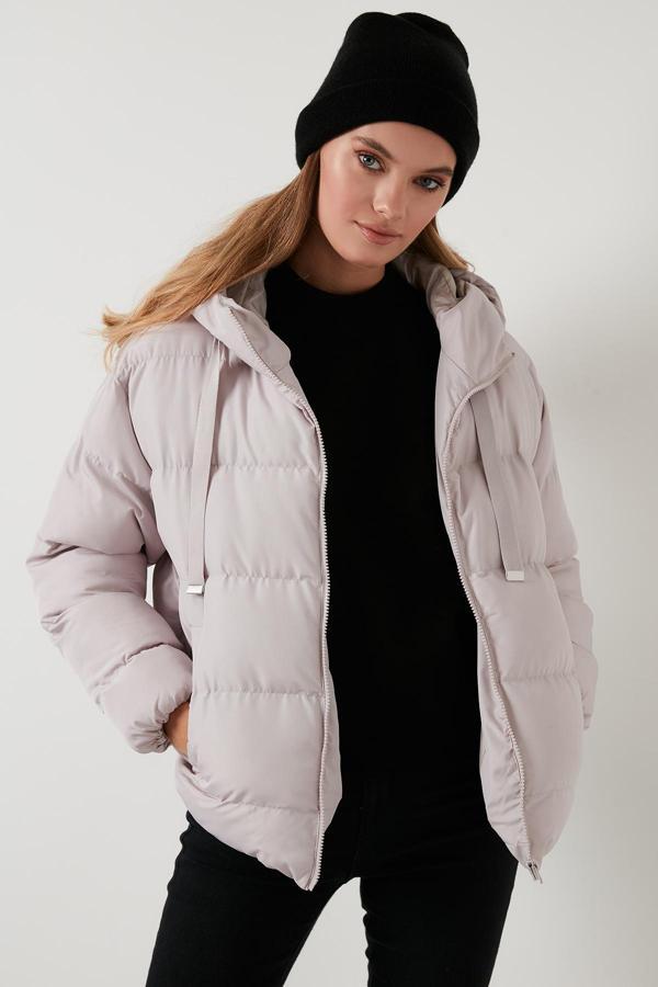 Lela Kapüşonlu Cepli Şişme Bayan Mont 6020022 TAŞ - Image 1