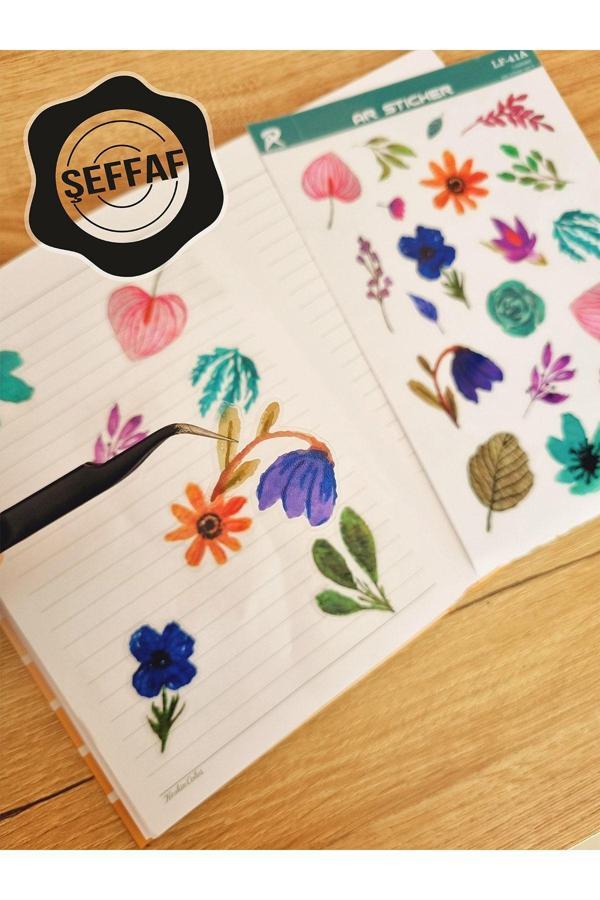Ar Sticker - Şeffaf Floral & Leaf Temalı Laptop Notebook Telefon Tablet Ajanda Sticker Seti - Image 1