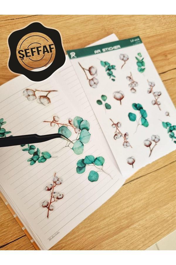 Ar Sticker - Şeffaf Floral & Leaf Temalı Laptop Notebook Telefon Tablet Ajanda Sticker Seti - Image 1