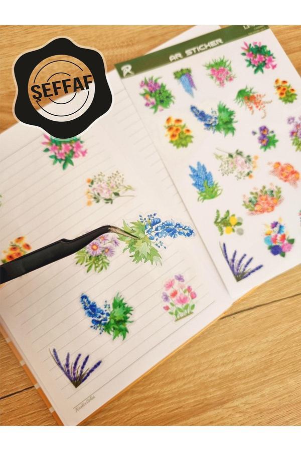 Ar Sticker - Şeffaf Floral & Leaf Temalı Laptop Notebook Telefon Tablet Ajanda Sticker Seti - Image 1