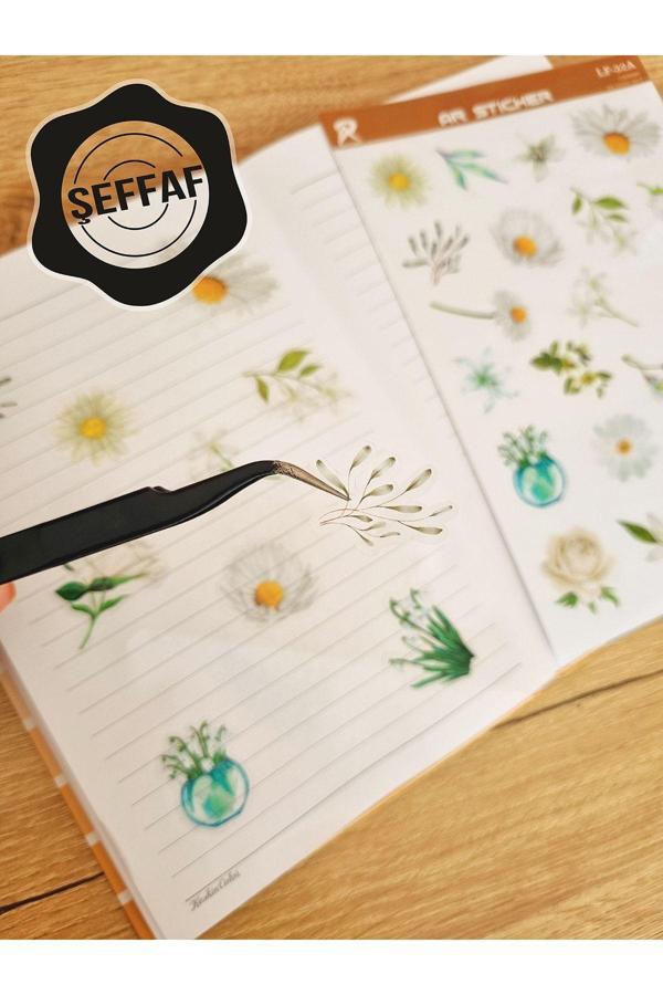 Ar Sticker - Şeffaf Floral & Leaf Temalı Laptop Notebook Telefon Tablet Ajanda Sticker Seti - Image 1
