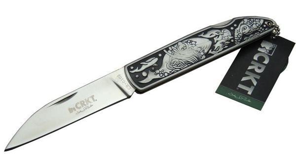 CRKT CR 0102 Kamp Çakı 20 cm - Balık Desenli Metal Sap, Kılıflı, Kutulu - Image 1