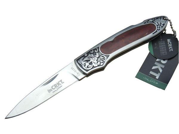 CRKT CR 0128 RD Kamp Çakı 18 cm - Metal Desenli Sap, Kılıflı, Kutulu - Image 1