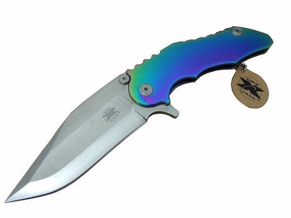 DPX Gear WL 9115 Outdoor Çakı 23 cm - Metal Gökkuşağı Sap, Otomatik, Kılıflı - Image 1