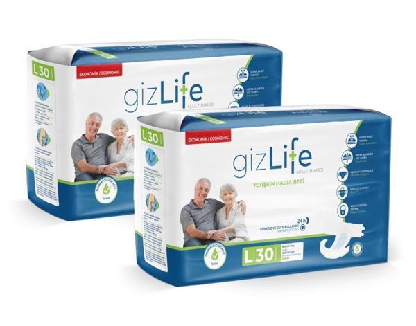 GIZLIFE Bel Bantlı Yetişkin Hasta Bezi Büyük Boy L 60 Adet - Image 1