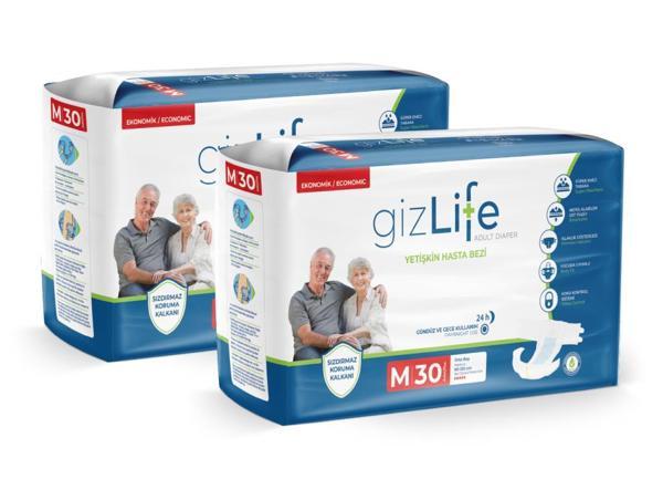 GIZLIFE Yetişkin Hasta Bezi Bel Bantlı Orta Boy Medium 60'lı - Image 1