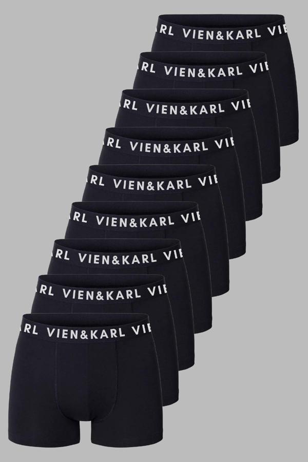 Vien&Karl Erkek Siyah 9'Lu Paket Düz Likralı Boxer Şort - Image 1