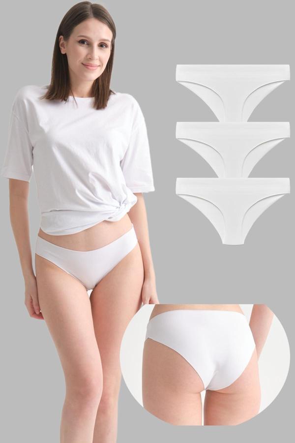 Deean Kadın Lazer Kesim Beyaz 3'Lü Paket Pamuk Bikini Külot - Image 1