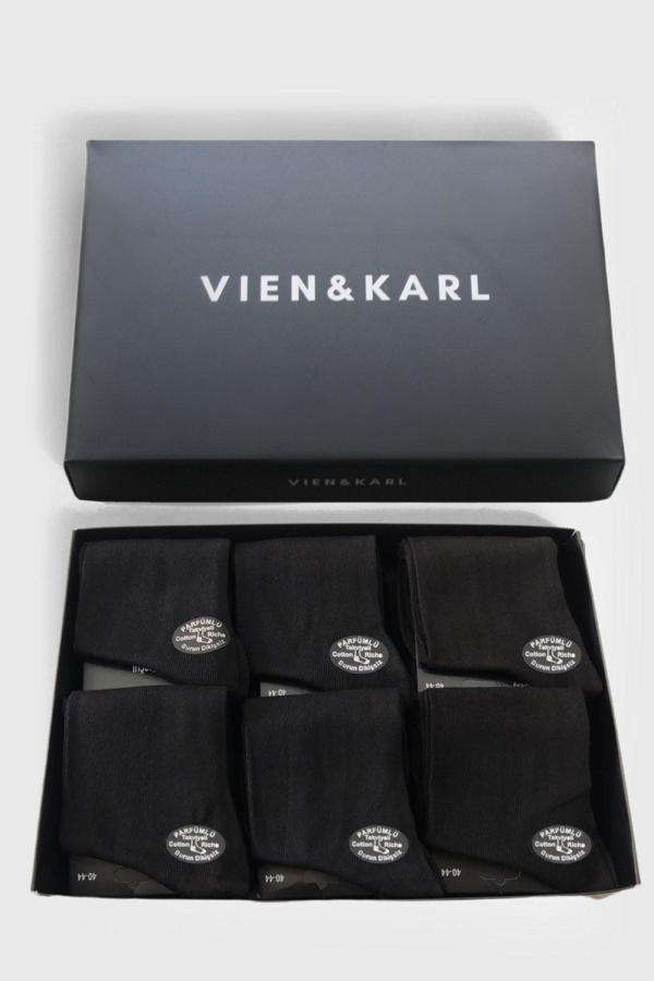 Vien&Karl Erkek Siyah Bambu Çorap 6'Lı Premium Kutu - Image 1
