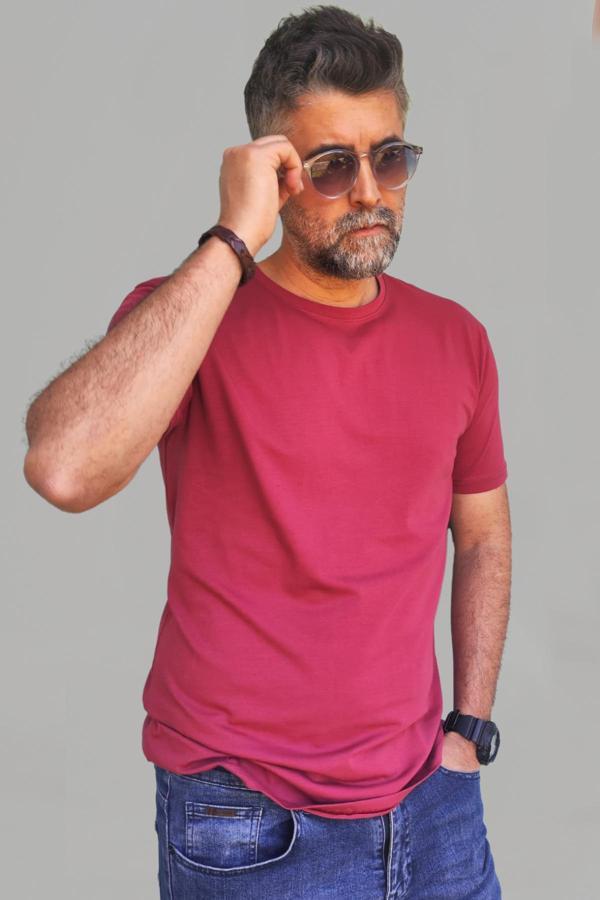 Vien&Karl Erkek Bordo Slim Fit Bisiklet Yaka Pamuk Elastan Basic Tişört - Image 1