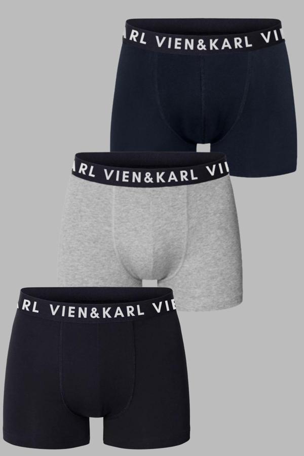 Vien&Karl Erkek Siyah Gri Lacivert Paket Düz Likralı Boxer Şort 3’Lü - Image 1