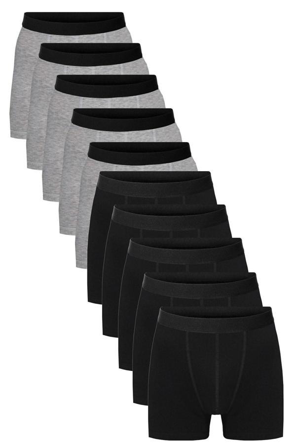 Deean Erkek Siyah Gri 10’Lu Paket Düz Likralı Boxer Şort - Image 1