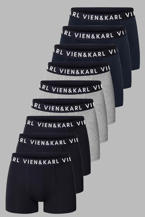 Vien&Karl Erkek Siyah Gri Lacivert 9'Lu Paket Düz Likralı Boxer Şort - Image 1