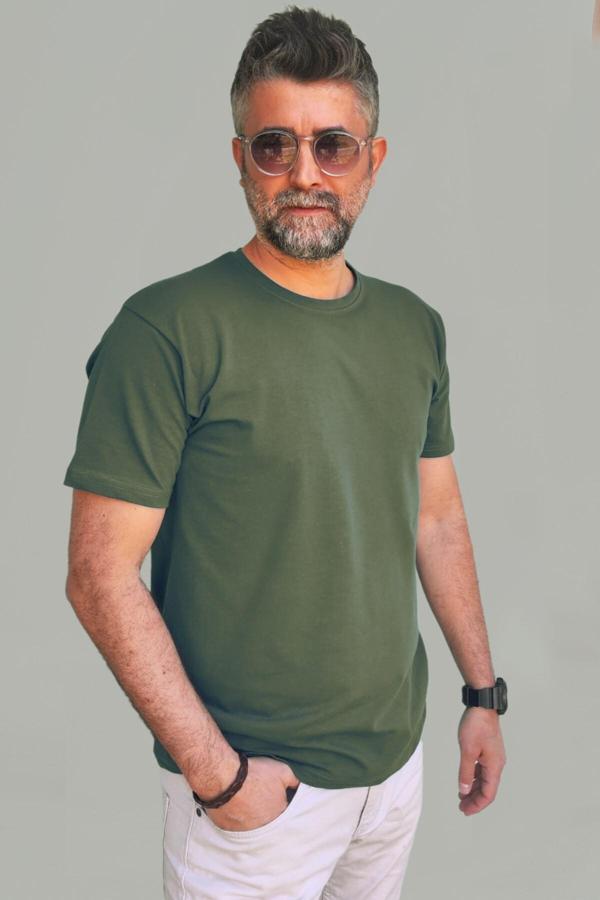 Vien&Karl Erkek Petrol Mavi Slim Fit Bisiklet Yaka Pamuk Elastan Basic Tişört - Image 1