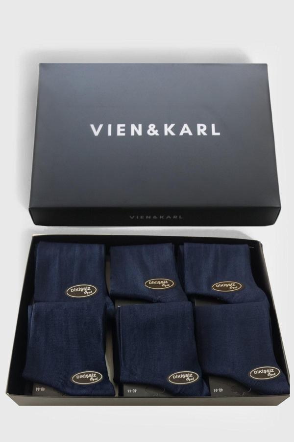 Vien&Karl Erkek Lacivert Bambu Çorap 6'Lı Premium Kutu - Image 1