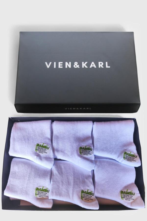 Vien&Karl Erkek Beyaz Bambu Çorap 6'Lı Premium Kutu - Image 1