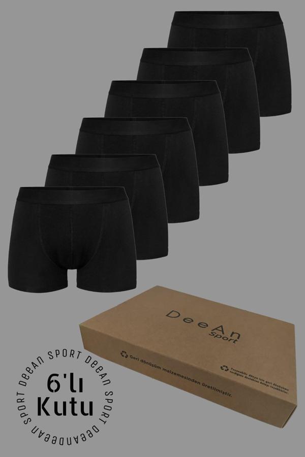 Deean Erkek 6'Lı Kutu Pamuklu Esnek Siyah Penye Boxer - Image 1