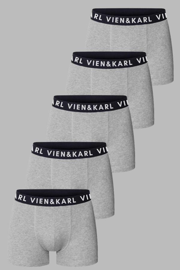 Vien&Karl Erkek Gri 5'Li Paket Düz Likralı Boxer Şort - Image 1