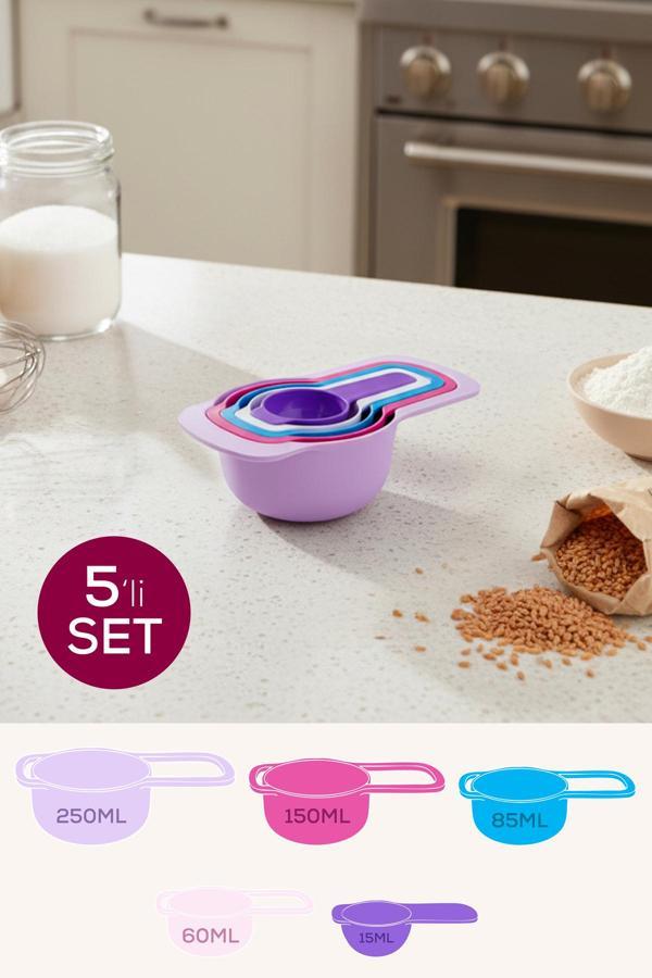 5’li Renkli Ölçü Kaşığı Seti Pastel Renkli – (15-60-85-150-250 ml) | Mutfak Ölçü Seti - Image 1