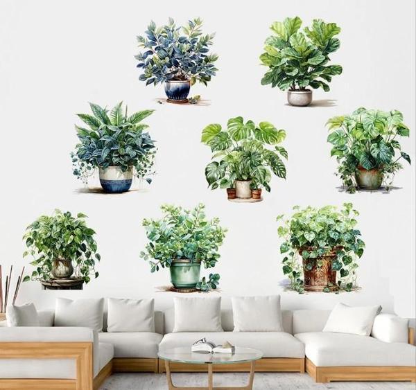 Saksılı Çiçek Tasarımlı 8li Sticker (5365) - Image 1