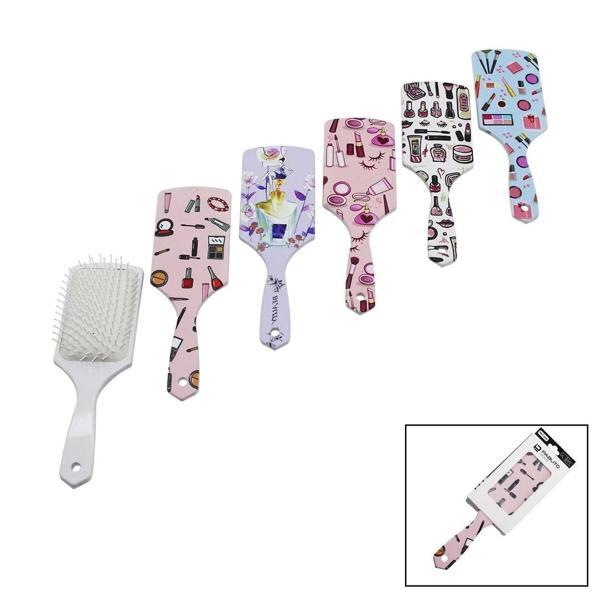 SAÇ FIRÇASI - TARAK  PLASTİK RENKLİ DESENLİ SAP - BEYAZ FIRÇA KILLARI (5365) - Image 1