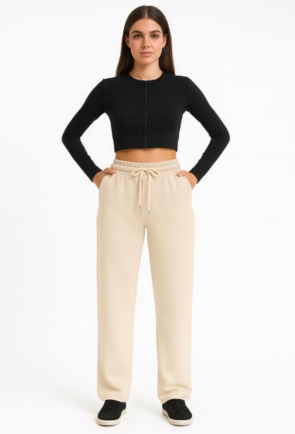 Kadın Açık Bej İnterlok Eşofman Altı-P2273 - Image 1