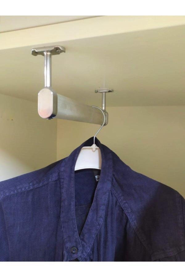 Fsm Alüminyum 55 Cm Dolap Içi Oval Elbise Askı Borusu 2 Adet Tavan Askı Aparatı Vidaları - Image 1