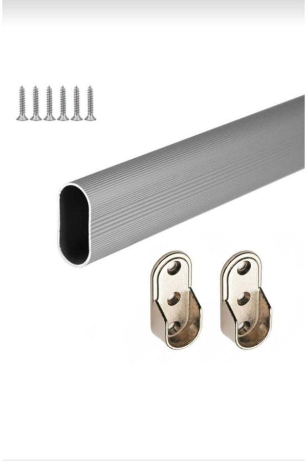 Pamadoor Atılım Oval Alüminyum 65 Cm Dolap Içi Askı Borusu 2 Adet Flanş Vidaları Ersa124 - Image 1