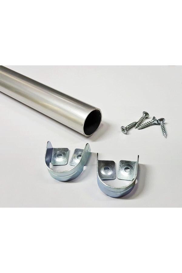 Şahin Gardırop Askı Borusu Yuvarlak 1 Adet 90 Cm Alüminyum Dolap Askı Borusu 2 Adet Boru Başlığı - Image 1