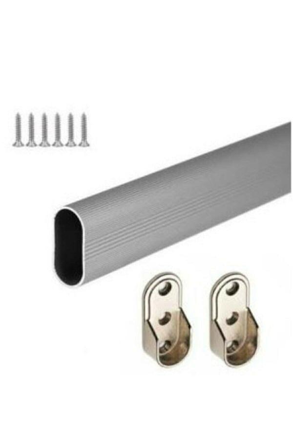 Mert Hırdavat Alüminyum 100 Cm Uzunluk Dolap İçi Boru Askı Borusu + 2 Adet Flanş + Vidaları - Image 1