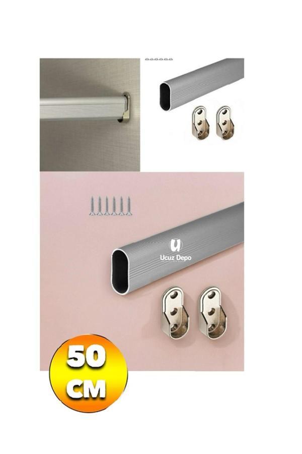 Ucuz Depo Oval Alüminyum 50 Cm Dolap Içi Askı Borusu 2 Adet Flanş Vidaları - Image 1