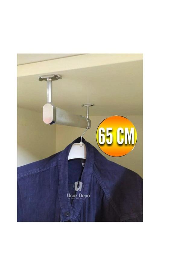 Ucuz Depo Alüminyum 65 Cm Dolap Içi Oval Elbise Askı Borusu 2 Adet Tavan Askı Aparatı Vidaları - Image 1