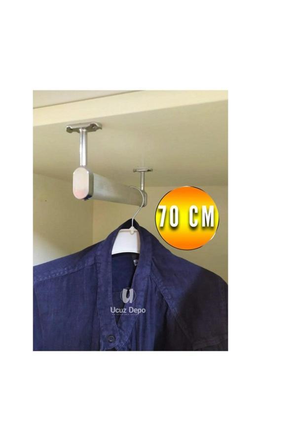 Ucuz Depo Alüminyum 70 Cm Dolap Içi Oval Elbise Askı Borusu 2 Adet Tavan Askı Aparatı Vidaları - Image 1