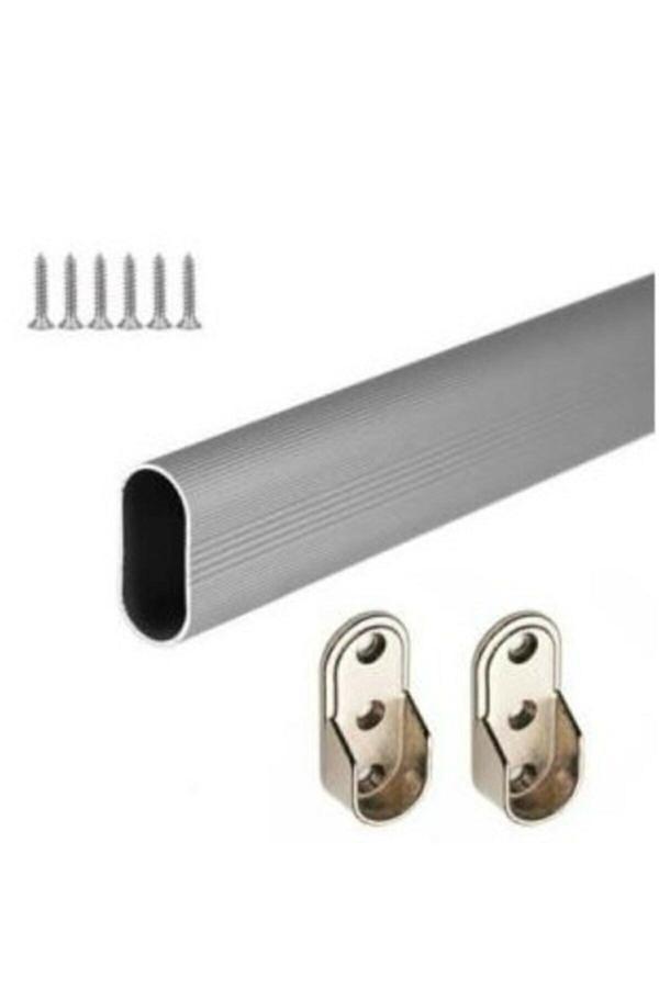 Mert Hırdavat U Alüminyum 40 Cm Uzunluk Dolap Içi Boru Askı Borusu + 2 Adet Flanş + Vidaları - Image 1