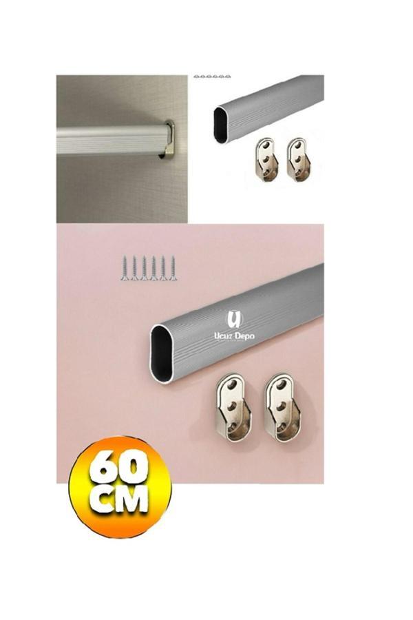 Ucuz Depo Oval Alüminyum 60 Cm Dolap Içi Askı Borusu 2 Adet Flanş Vidaları - Image 1