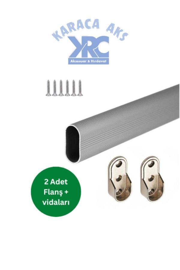 Krc Oval Alüminyum 62 Cm Dolap Içi Oval Askı Borusu - 2 Adet Flanş - Montaj Vidaları - Image 1