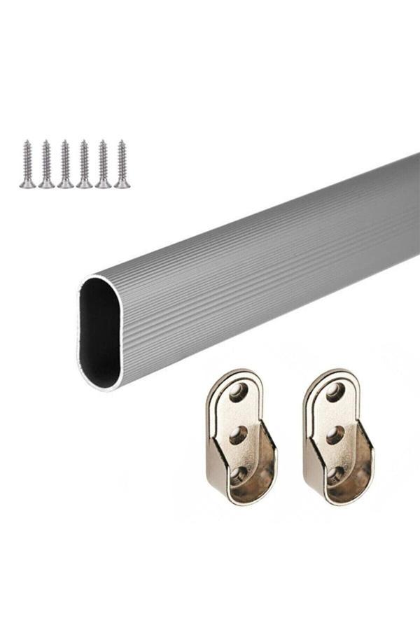 Ssepetlesene Oval Alüminyum 97 Cm Dolap Içi Askı Borusu 2 Adet Flanş Vidaları - Dolap İçi Düzenleyiciler - Image 1