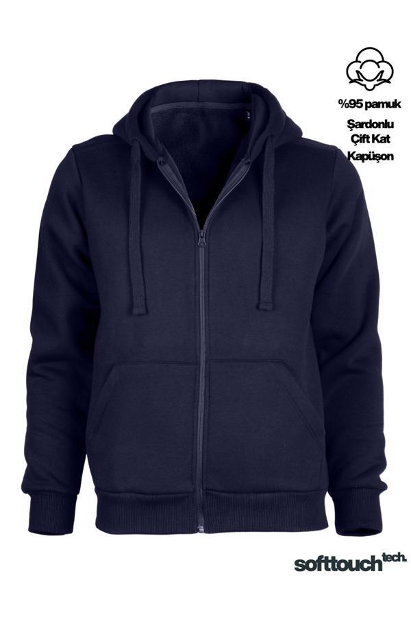 Blck & Premium 3 İplik Şardonlu Softtouch Tech. Çift Kat Kapüşönlü Sweath Ceket - Image 1