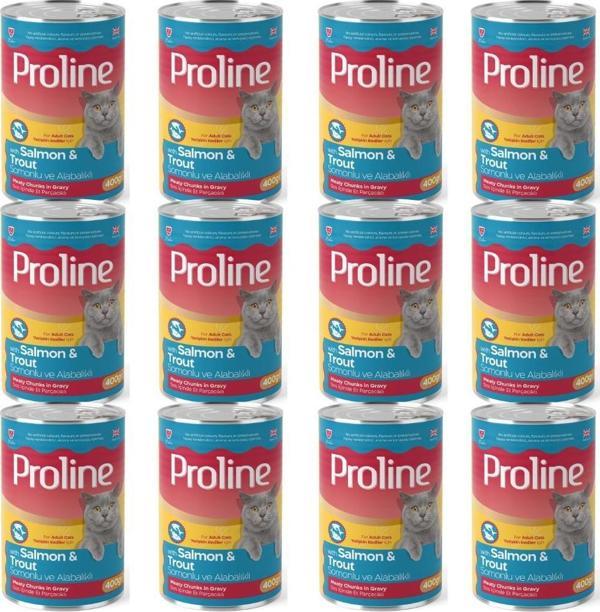 Proline Somonlu ve Alabalıklı Sos İçinde Et Parçacıklı Yetişkin Kedi Konserve x 12 Adet - Image 1