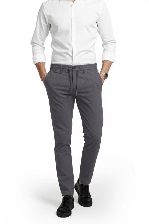 DeepSEA Erkek Füme Likralı Gofre Kumaş Beli Lastikli İpli Slim Fit Günlük Pantolon 2600650 - Image 1