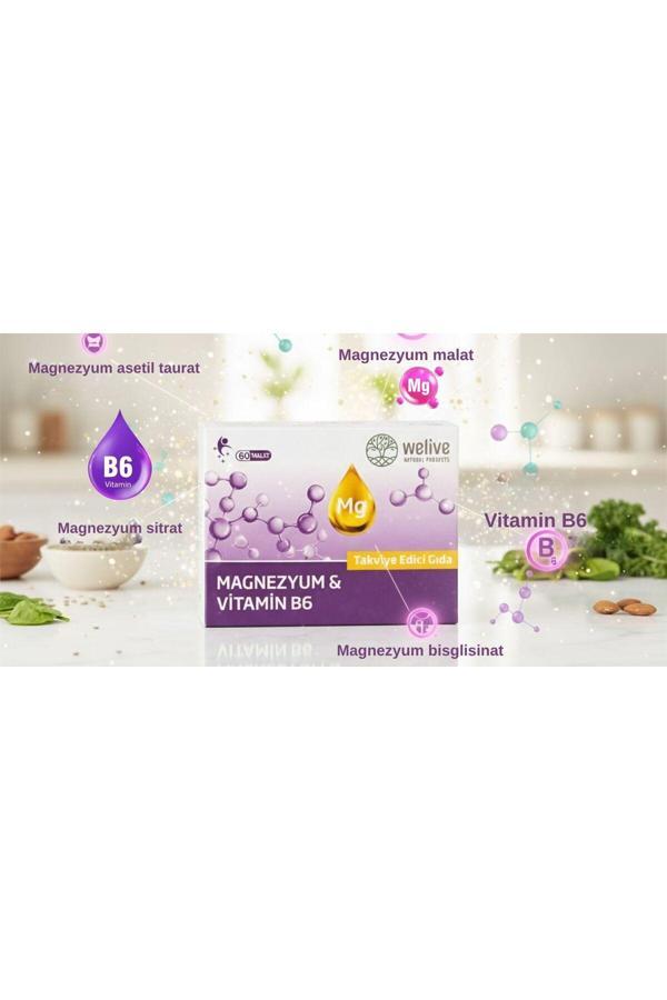 Welive Magnezyum & Vitamin B6 Takviye Edici Gıda 60 Tablet - Enerji Desteği, Kas Ve Sinir Sağlığı - Image 1